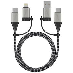 Кабель Deppa 4 в 1 Lightning, USB-C - USB-C, USB-A, алюминий, нейлон, 1.2м, 3А, Power Delivery, 60 Вт