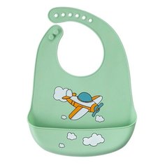 Нагрудник силиконовый с кармашком, 21х28, "Самолёт", мятный Baby Nice