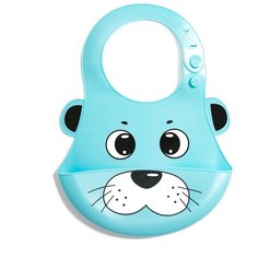 Нагрудник силиконовый с кармашком, 21х28, "Мишка", голубой Baby Nice