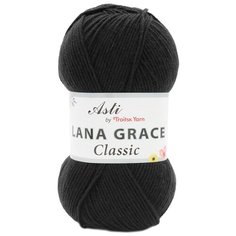 Пряжа из Троицка Lana Grace Classic 100гр. 300м. (25% мериносовая шерсть, 75% акрил супер софт) (0140 черный), 5 мотков Троицкая камвольная фабрика