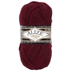 Пряжа ALIZE Superlana klasik (однотонная) 100гр. 280м. (75% акрил, 25%шерсть) ТУ (57 бордовый)