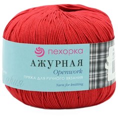 Пряжа Пехорка Ажурная (100%мерсеризованный хлопок) (88-Красный мак), 10 мотков
