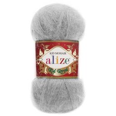 Пряжа для вязания Alize Kid royal 50г, 500м (62%кид мохер, 38%акрил) ТУ (224 св.-серый), 5 мотков