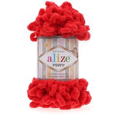 Пряжа для вязания Alize Puffy 100г 9м (100% микрополиэстер) (56 красный), 5 мотков