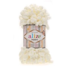 Пряжа для вязания Alize Puffy 100г 9м (100% микрополиэстер) (62 молочный), 5 мотков