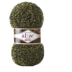 Пряжа для вязания Alize Naturale Boucle 100гр. 200м. (49% шерсть, 24% хлопок, 24% акрил, 3% полиэстер) (6044 зеленый), 5 мотков