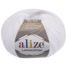Пряжа для вязания Alize Lanacoton 50г 160м (26% шерсть, 26% хлопок, 48% акрил) (55 белый), 10 мотков