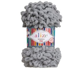 Пряжа для вязания Alize Puffy Fine 100г 14м (100% микрополиэстер) (343 угольно-серый), 5 мотков