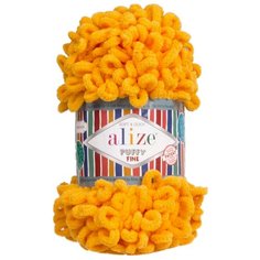 Пряжа для вязания Alize Puffy Fine 100г 14м (100% микрополиэстер) (82 желтый), 5 мотков