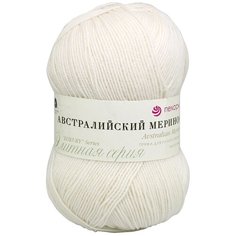 Пряжа Пехорка Австралийский меринос (95% мериносовая шерсть, 5% акрил) (01-Белый), 5 мотков