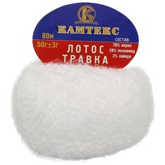 Пряжа Камтекс Лотос травка стрейч (70%акрил, 28%полиамид, 2%лайкра) (002 отбелка), 10 мотков