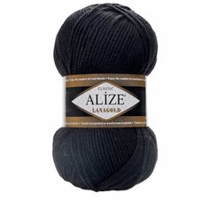 Пряжа для вязания Alize Lanagold 100гр., 240м (49%шерсть, 51%акрил) (60 черный), 5 мотков