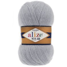 Пряжа для вязания Alize Angora real 40 100 гр. 480м (40% шерсть, 60% акрил) (21 серый), 5 мотков