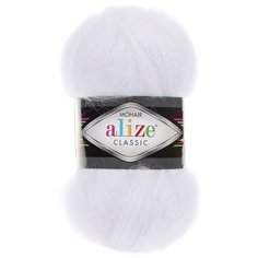 Пряжа для вязания Alize Mohair classic new 100гр. 200м (25%мохер, 24%шерсть, 51%акрил) (55 белый), 5 мотков