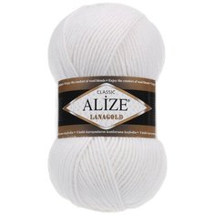 Пряжа для вязания Alize Lanagold 100гр., 240м (49%шерсть, 51%акрил) (55 белый), 5 мотков
