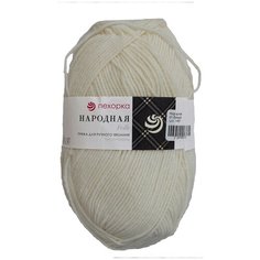 Пряжа Пехорка Народная 100гр. 220м.(30%шерсть, 70%акрил высокообъемный) (01-Белый), 5 мотков