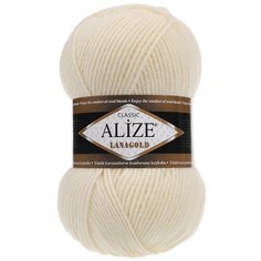 Пряжа для вязания Alize Lanagold 100гр., 240м (49%шерсть, 51%акрил) (01 кремовый), 5 мотков