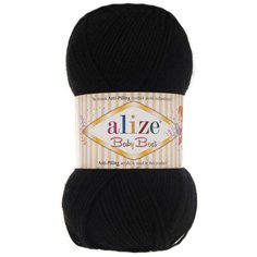 Пряжа для вязания Alize Baby Best 100г 240м (10% бамбук, 90% акрил) с эффектом АНТИПИЛЛИНГ (60 черный), 5 мотков