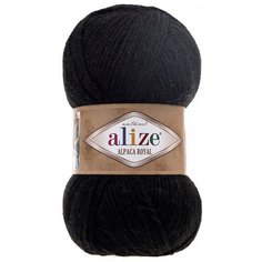 Пряжа для вязания Alize Alpaca royal 100г 250м (55 % акрил - 30 % альпака -15 % шерсть) (60 черный), 5 мотков