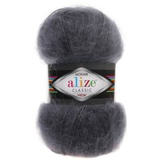 Пряжа для вязания Alize Mohair classic new 100гр. 200м (25%мохер, 24%шерсть, 51%акрил) (53 темно-серый), 5 мотков