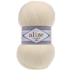 Пряжа ALIZE Lanagold 800 100гр.,800м (49%шерсть, 51%акрил) (01 кремовый), 5 мотков
