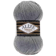 Пряжа ALIZE Superlana klasik (однотонная) 100гр. 280м. (75% акрил, 25%шерсть) ТУ (21 серый меланж), 5 мотков