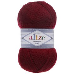 Пряжа для вязания Alize Lanagold 800 100гр.,800м (49%шерсть, 51%акрил) (57 бордовый), 5 мотков