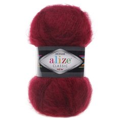 Пряжа для вязания Alize Mohair classic new 100гр. 200м (25%мохер, 24%шерсть, 51%акрил) (57 бордовый), 5 мотков