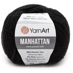 Пряжа YarnArt Manhattan 50гр 200м (56% металлик, 7% шерсть, 7% вискоза, 30% акрил) (916 черный), 10 мотков