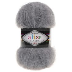 Пряжа для вязания Alize Mohair classic new 100гр. 200м (25%мохер, 24%шерсть, 51%акрил) (412 серый меанж), 5 мотков