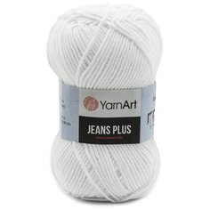 Пряжа YarnArt Jeans Plus 100гр 160м (55% хлопок, 45% полиакрил) (62 белоснежный), 5 мотков
