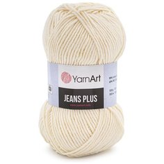 Пряжа YarnArt Jeans Plus 100гр 160м (55% хлопок, 45% полиакрил) (03 молочный), 5 мотков