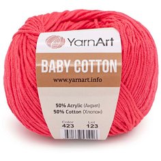 Пряжа YarnArt Baby Cotton 50гр 165м (50% хлопок, 50% акрил) (423 ярко-розовый), 10 мотков