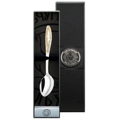 Ложка десертная Кольчугинский мельхиор "Пламя" посеребренная с позолоченным рисунком