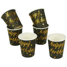Стакан бумажный "С Днём Рождения" 225 мл, набор 6 шт, цвет чёрный 3945233 Сима ленд