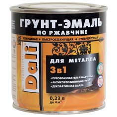 ГРУНТ- ЭМАЛЬ ПО РЖАВЧИНЕ "DALI" 3 В 1 ЗЕЛЕНАЯ (RAL 6029) 0,23 Л (6) "РОГНЕДА"