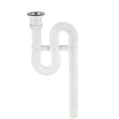 СИФОН ГОФР. "ЭКОНОМ" БЕЛЫЙ С НЕРЖ. ЧАШКОЙ "ВИРПЛАСТ" Vir Plast