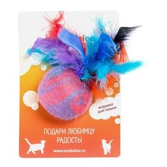 Мячик для кошек и собак Zoobaloo Фьюжн с пером 8 см красный/сиреневый
