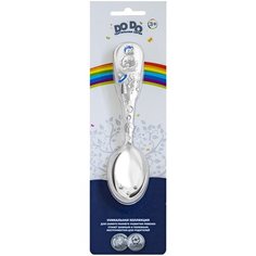 Ложка детская тактильная "Божья коровка" с голубой эмалью в блистере Кольчугинский мельхиор