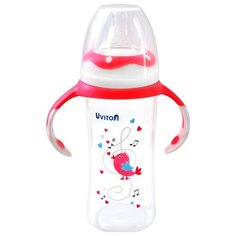 Бутылочка для кормления "Uviton", с широким горлышком, с ручками, 270 мл (цвет: розовый)