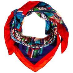 Шелковый платок на шею/Платок шелковый на голову/женский/Шейный шелковый платок/стильный/модный /21kdgPL903002-2vr синий,розовый/Vittorio Richi/80% шелк,20% полиэстер/90x90