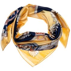 Шелковый платок на шею/Платок шелковый на голову/женский/Шейный шелковый платок/стильный/модный /21kdgPL903011-2vr желтый,синий/Vittorio Richi/80% шелк,20% полиэстер/90x90
