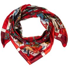 Шелковый платок на шею/Платок шелковый на голову/женский/Шейный шелковый платок/стильный/модный /21kdgPL903001-1vr красный,зеленый/Vittorio Richi/80% шелк,20% полиэстер/90x90