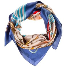 Шелковый платок на шею/Платок шелковый на голову/женский/Шейный шелковый платок/стильный/модный /21kdg9095495-2vr синий,белый/Vittorio Richi/80% шелк,20% полиэстер/90x90