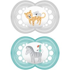 Пустышка латексная ортодонтическая, контейнер для стерилизации и хранения MaM Original 6-16 м, 2 шт., белый/зеленый