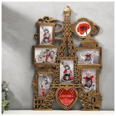 Фоторамка пластик на 8 фото10х10см,9х13см,10х15см,12х12см "Панорама Парижа" золото41,5х63см1516166 Сима ленд