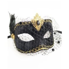 Черная бархатная маска с перьями и вуалью Giacometti