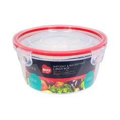 Контейнер круглый 1.3л Н88хD178 мм крышка на защелках полоса КРАСНАЯ ПЛАСТИК BORA