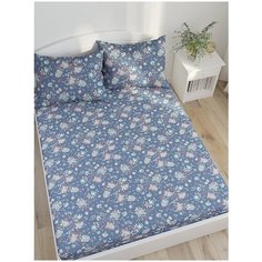 Простыня Сказка Фантазия перкаль на резинке 160 х 200 см синий