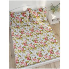 Простыня Сказка Прохоровская роза перкаль 150 x 215 см голубой/розовый